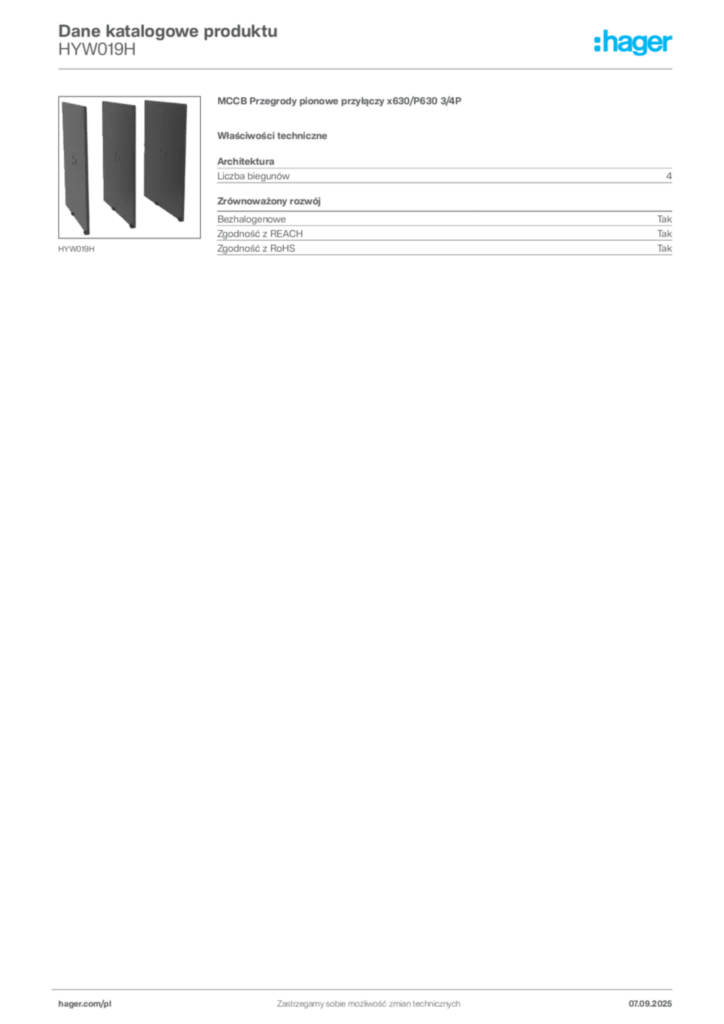 Zdjęcie Hager Dane katalogowe produktu HYW019H | Hager Polska