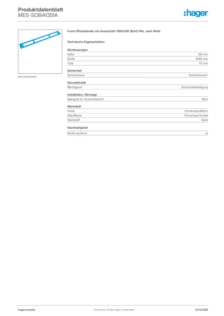 Bild Hager Produktdatenblatt MES-SOBA1351A | Hager Deutschland
