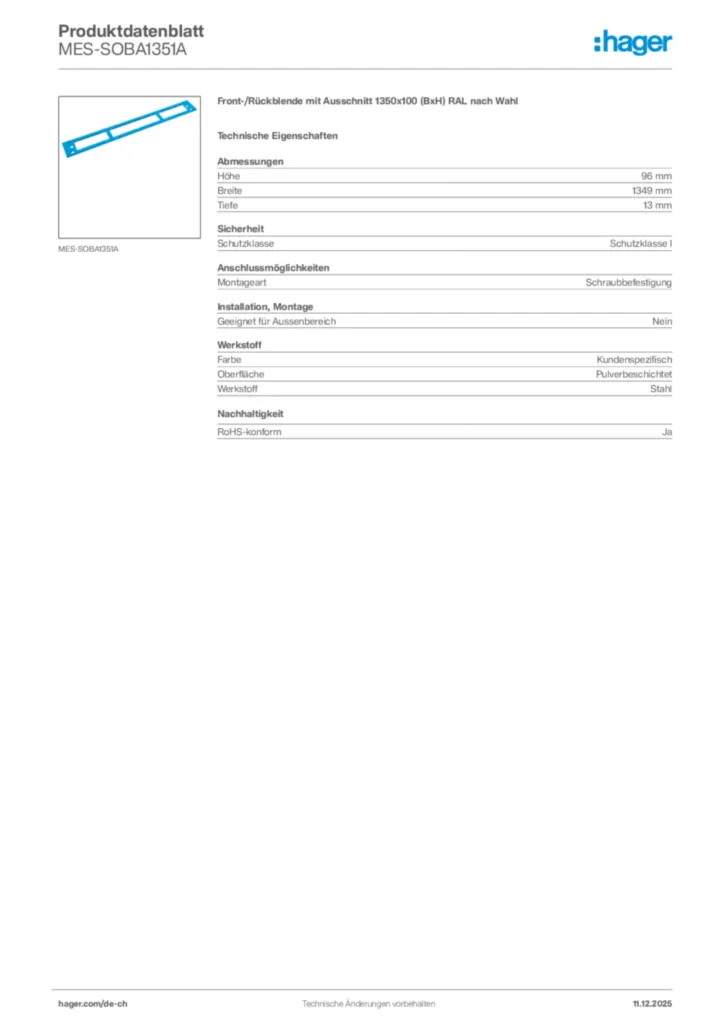 Bild Hager Produktdatenblatt MES-SOBA1351A | Hager Schweiz