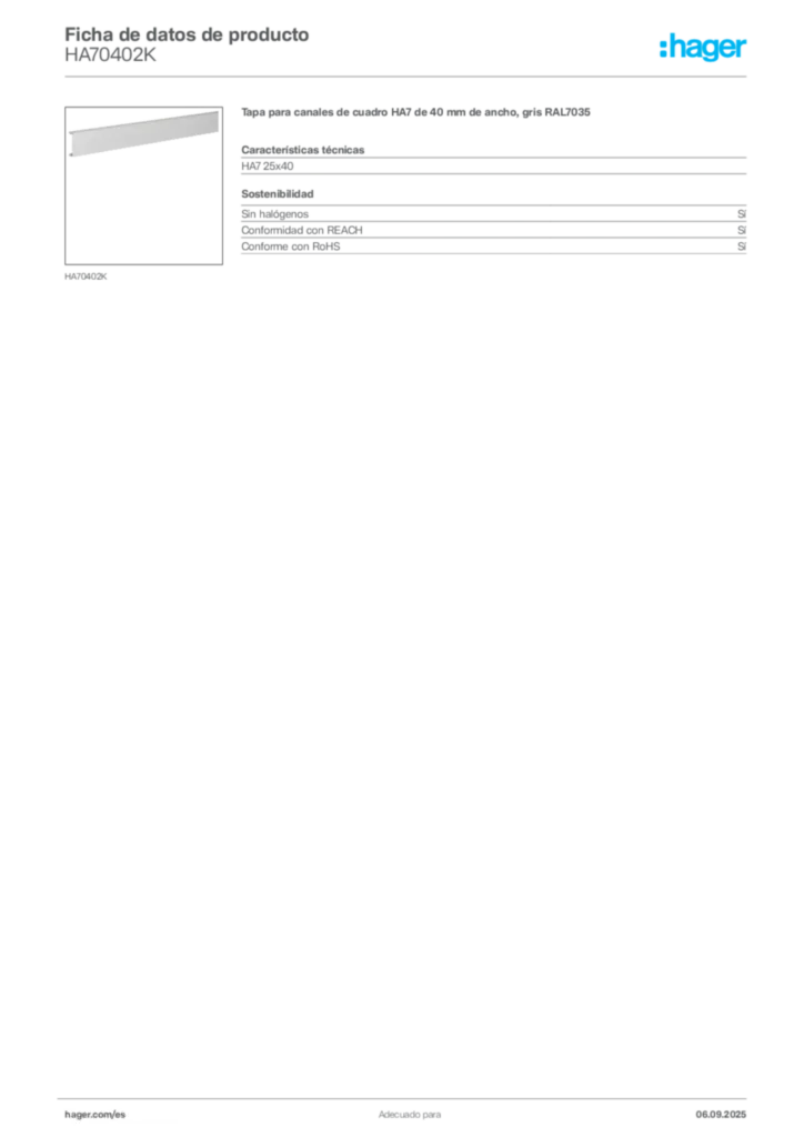 Imagen Hager Ficha de datos de producto HA70402K | Hager España