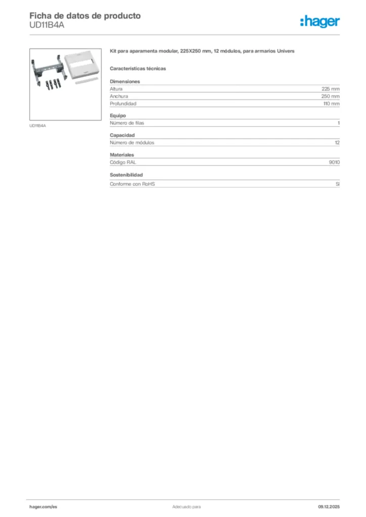 Imagen Hager Ficha de datos de producto UD11B4A | Hager España