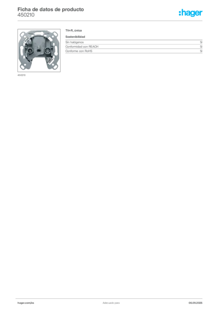 Imagen Hager Ficha de datos de producto 450210 | Hager España