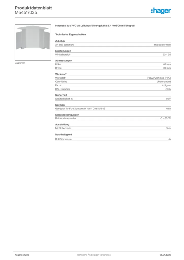 Bild Hager Produktdatenblatt M54517035 | Hager Deutschland