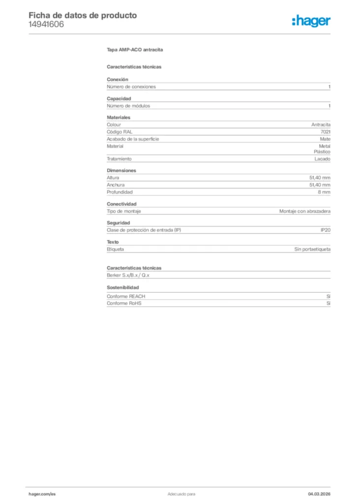 Imagen Hager Ficha de datos de producto 14941606 | Hager España