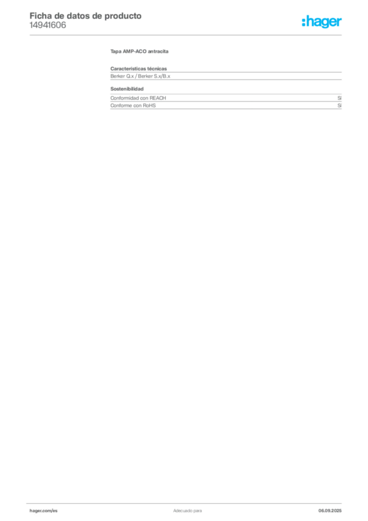 Imagen Hager Ficha de datos de producto 14941606 | Hager España
