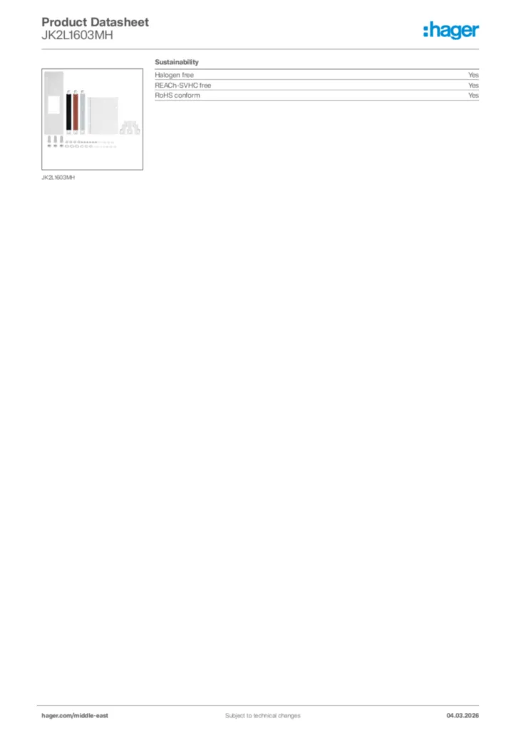 Image Hager Product data sheet JK2L1603MH  | Hager