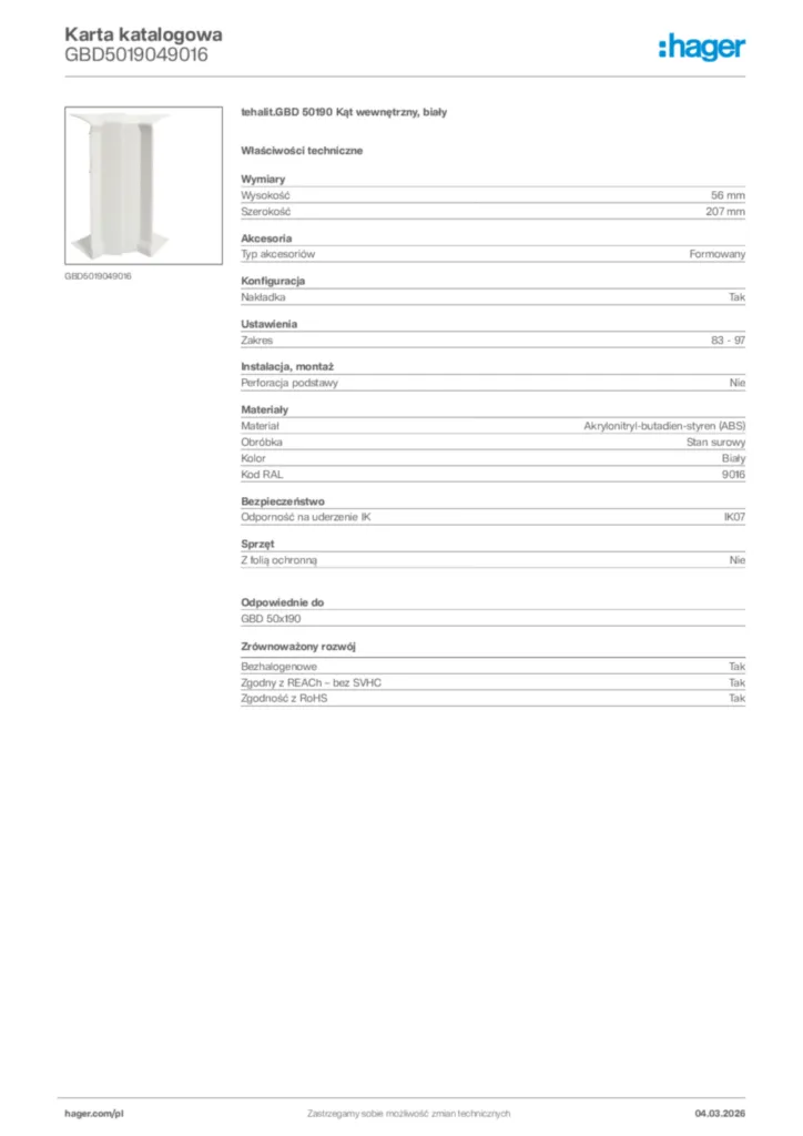 Zdjęcie Hager Karta katalogowa GBD5019049016 | Hager Polska