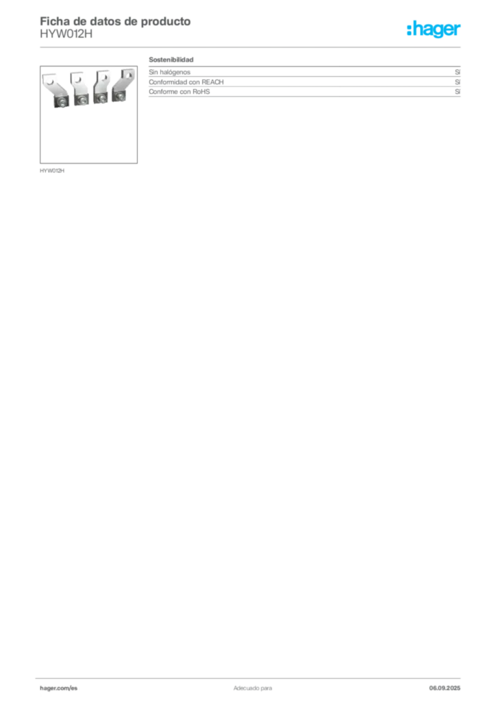 Imagen Hager Ficha de datos de producto HYW012H | Hager España