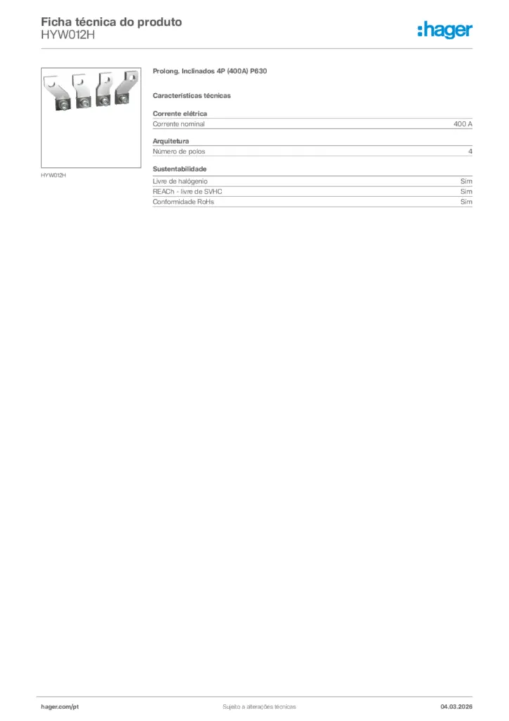 Imagem Hager Ficha técnica do produto HYW012H | Hager Portugal