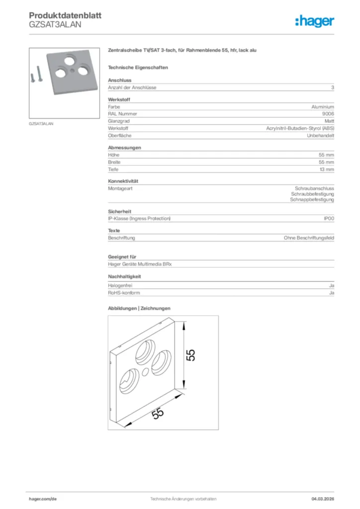 Bild Hager Produktdatenblatt GZSAT3ALAN | Hager Deutschland