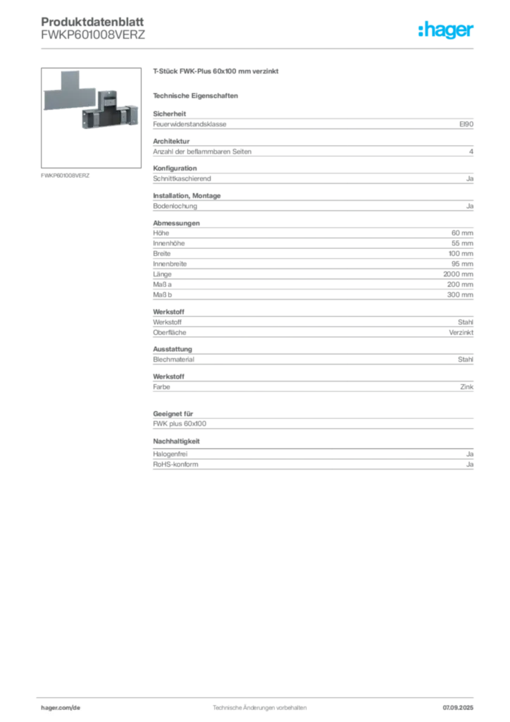 Bild Hager Produktdatenblatt FWKP601008VERZ | Hager Deutschland