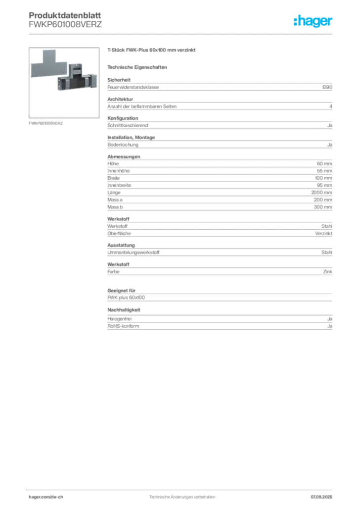 Bild Hager Produktdatenblatt FWKP601008VERZ | Hager Schweiz
