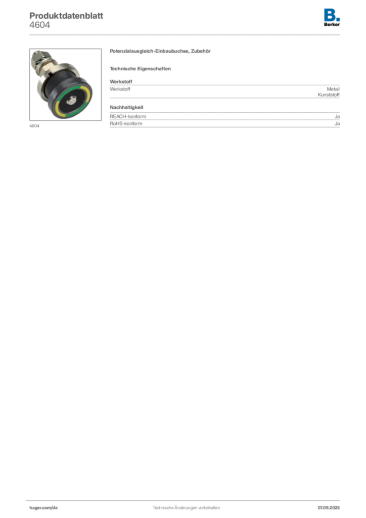 Bild Berker Produktdatenblatt 4604 | Hager Deutschland