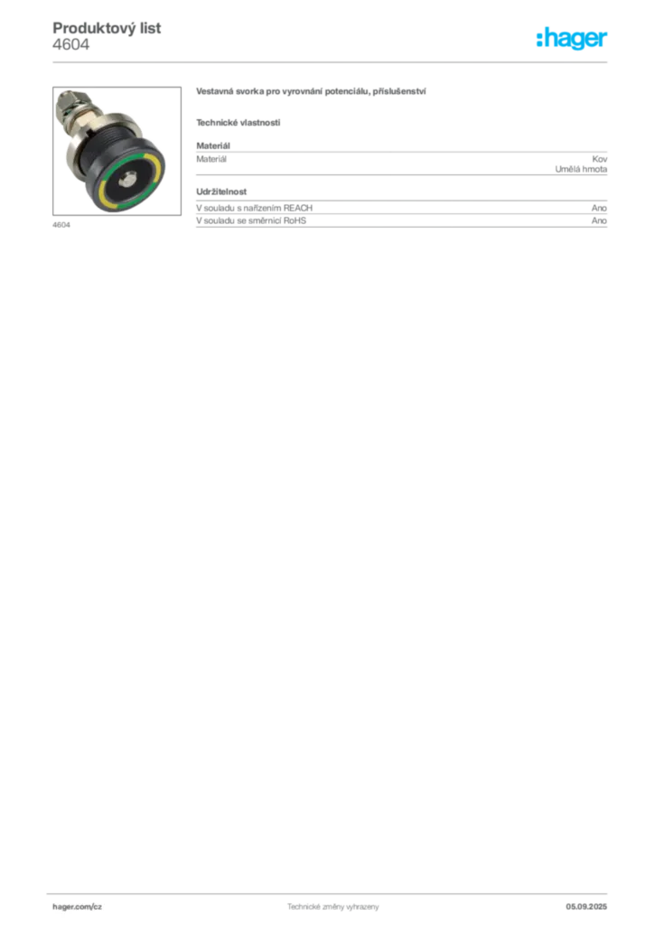 Obrázek Hager Produktový list 4604 | Hager