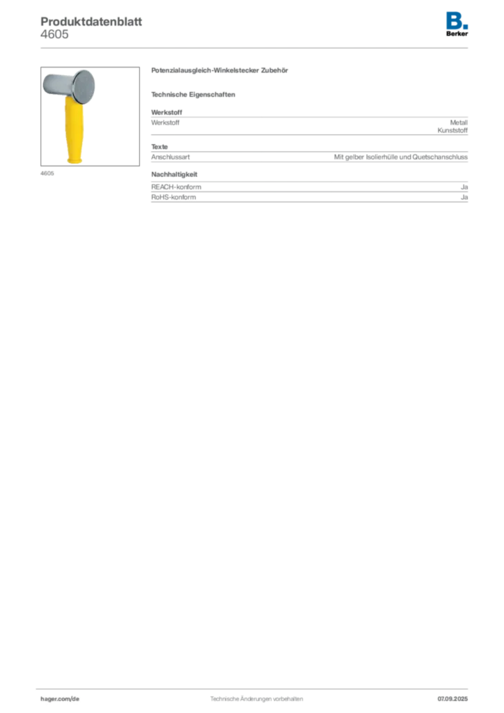 Bild Berker Produktdatenblatt 4605 | Hager Deutschland