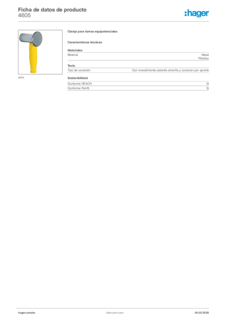 Imagen Hager Ficha de datos de producto 4605 | Hager España