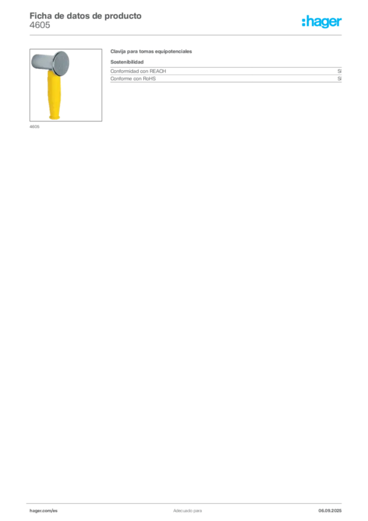 Imagen Hager Ficha de datos de producto 4605 | Hager España