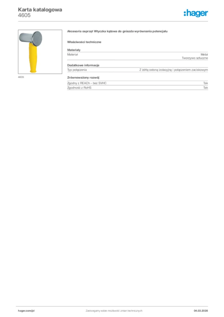 Zdjęcie Hager Karta katalogowa 4605 | Hager Polska