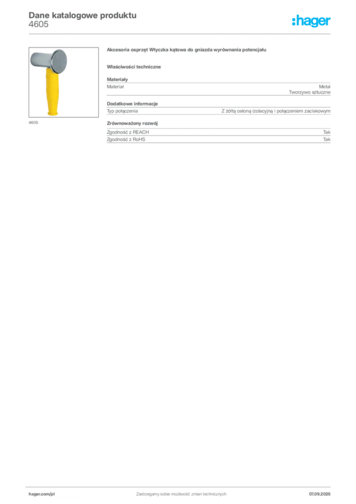 Zdjęcie Hager Dane katalogowe produktu 4605 | Hager Polska