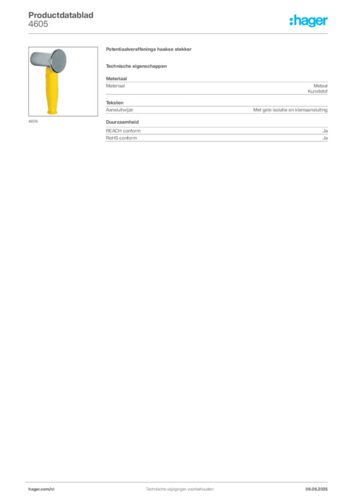 Afbeelding Hager Productdatablad 4605 | Hager Nederland