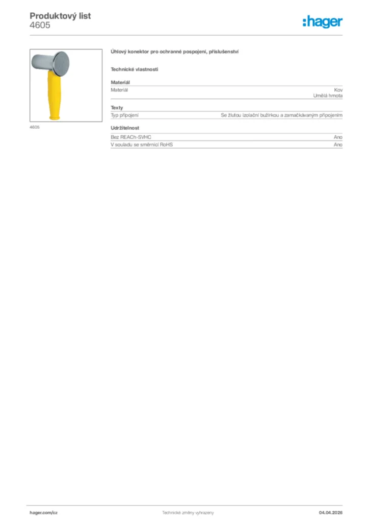 Obrázek Hager Product data sheet 4605 | Hager