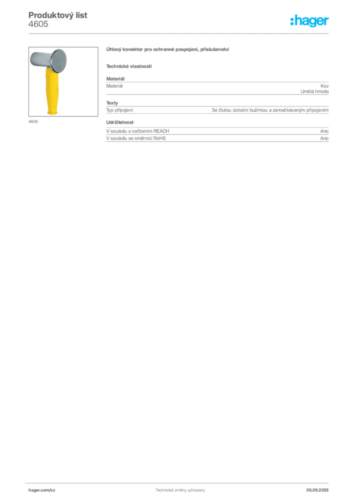 Obrázek Hager Produktový list 4605 | Hager