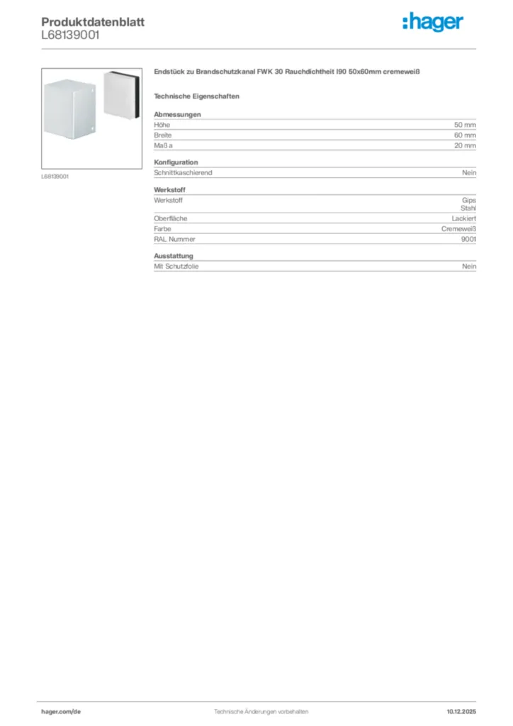 Bild Hager Produktdatenblatt L68139001 | Hager Deutschland