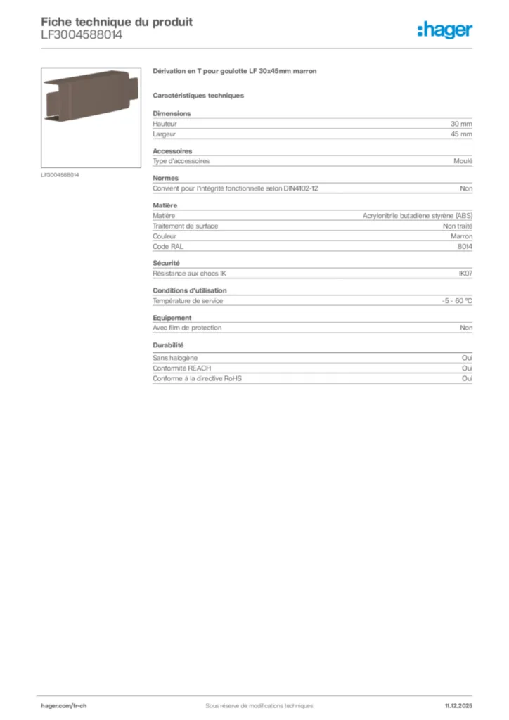 Image Hager Fiche technique du produit LF3004588014 | Hager Suisse