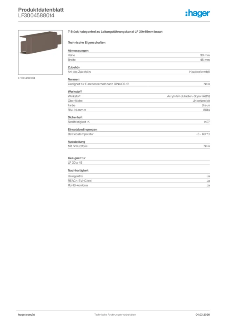Bild Hager Produktdatenblatt LF3004588014 | Hager Deutschland