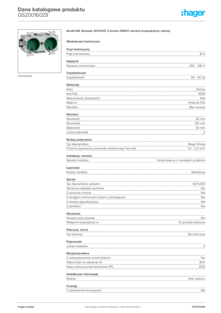 Zdjęcie Hager Dane katalogowe produktu GS20016029 | Hager Polska