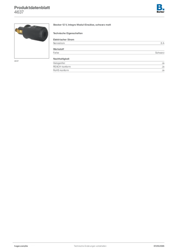 Bild Berker Produktdatenblatt 4637 | Hager Deutschland