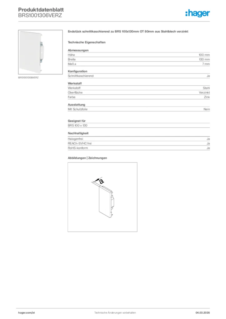 Bild Hager Produktdatenblatt BRS1001306VERZ | Hager Deutschland