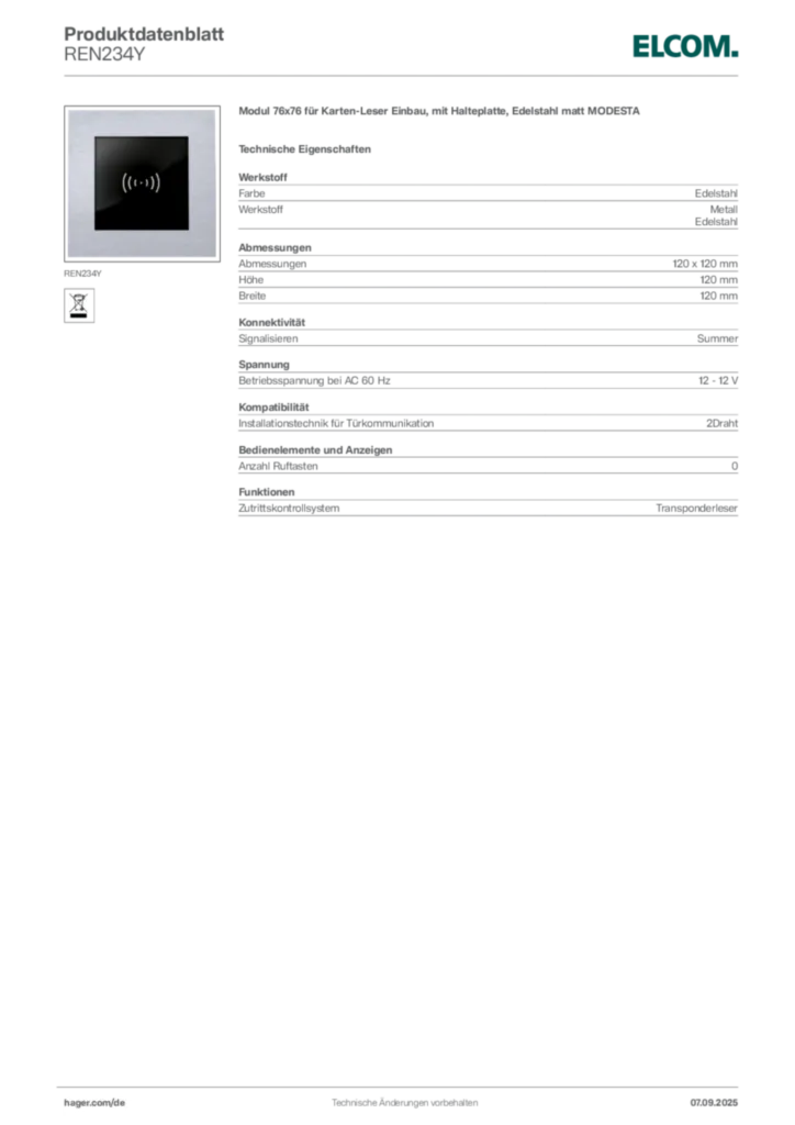 Bild Elcom Produktdatenblatt REN234Y | Hager Deutschland