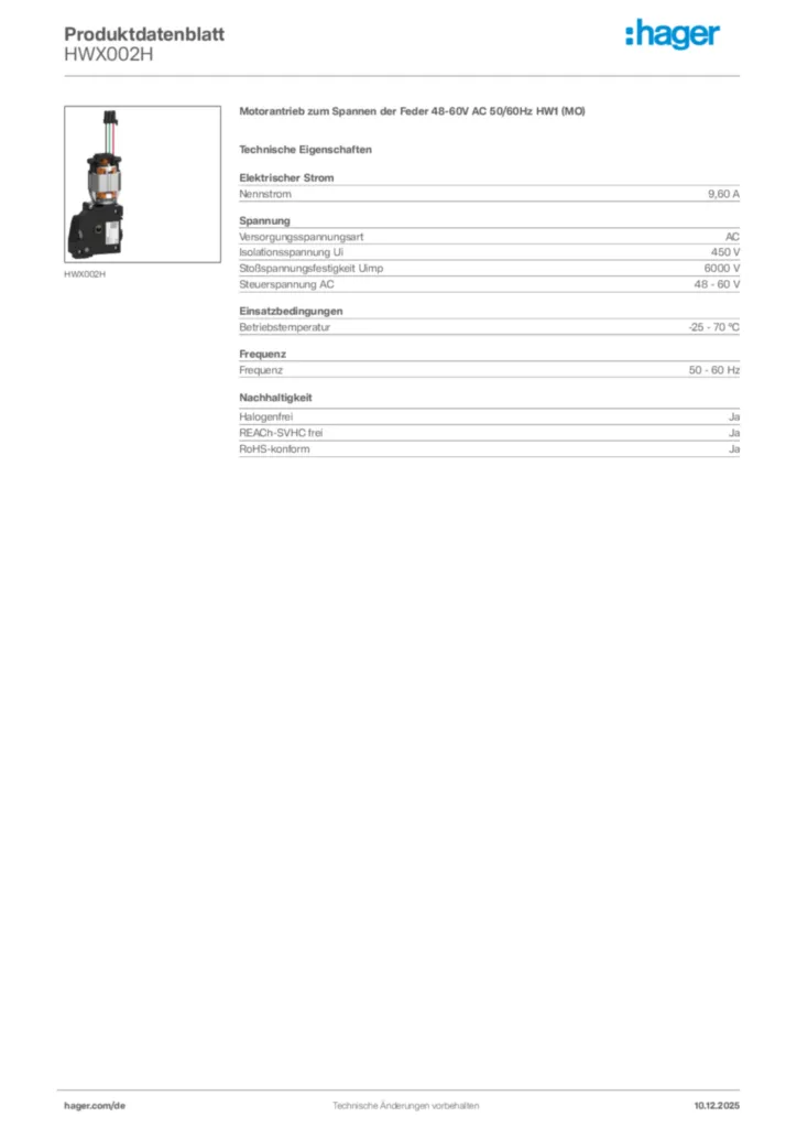 Hager Produktdatenblatt HWX002H