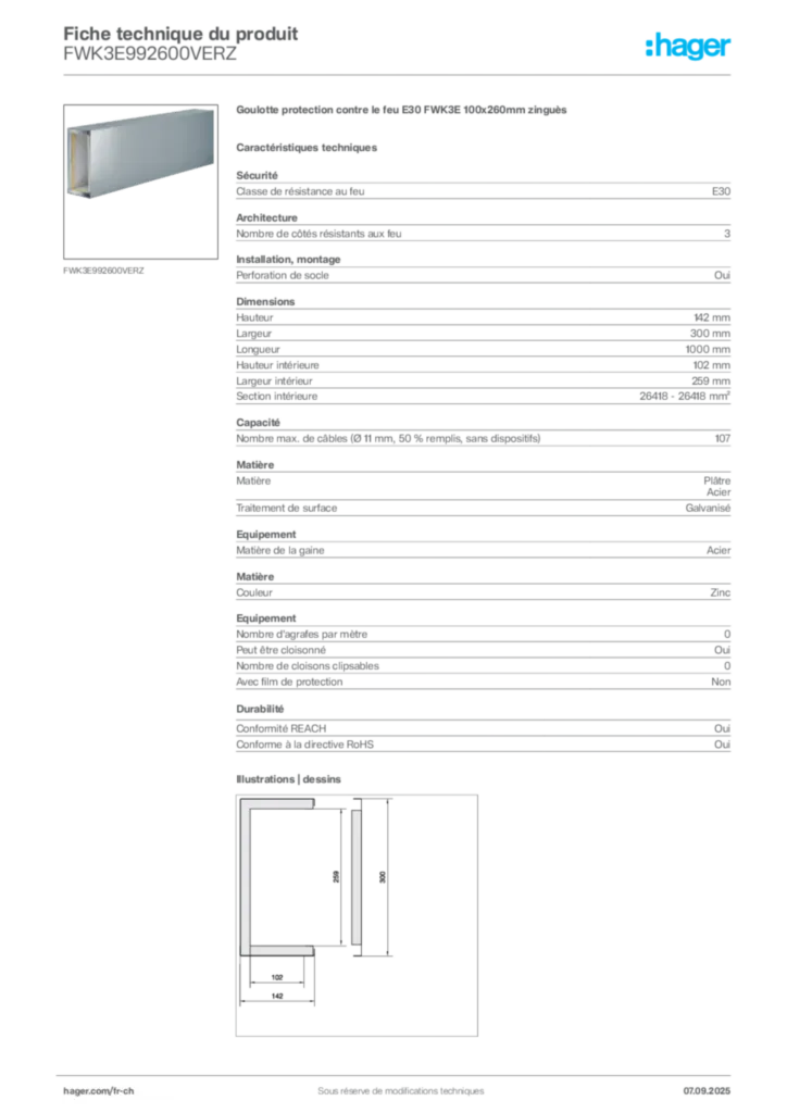Image Hager Fiche technique du produit FWK3E992600VERZ | Hager Suisse