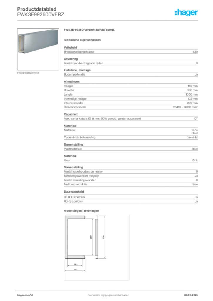 Afbeelding Hager Productdatablad FWK3E992600VERZ | Hager Nederland