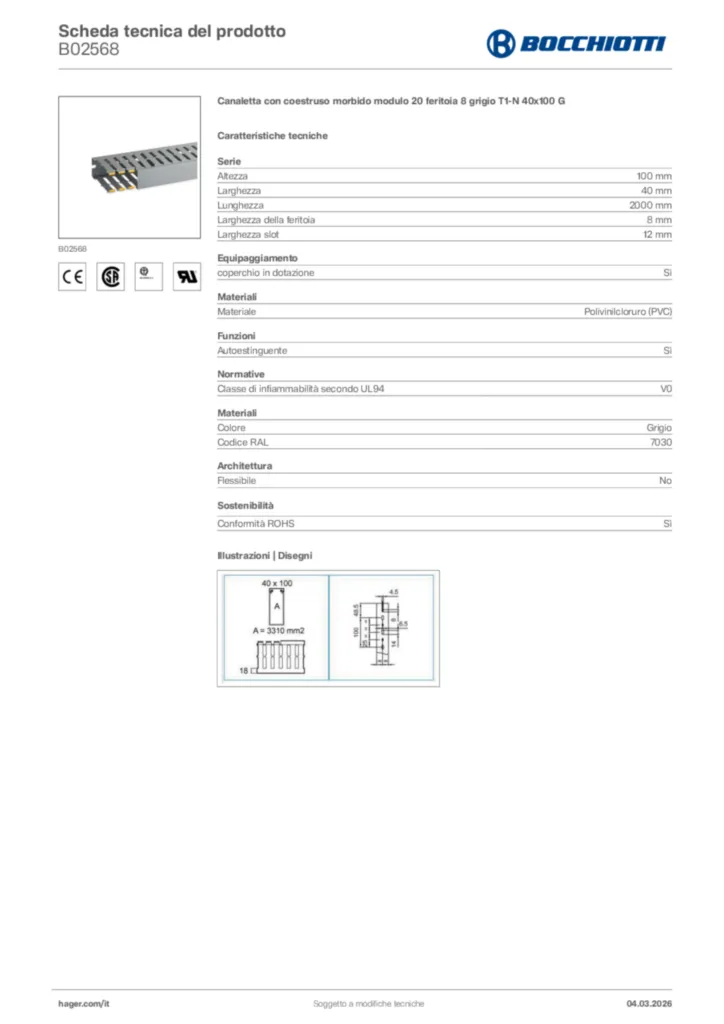 Immagine Bocchiotti Scheda tecnica del prodotto B02568 | Hager Italia