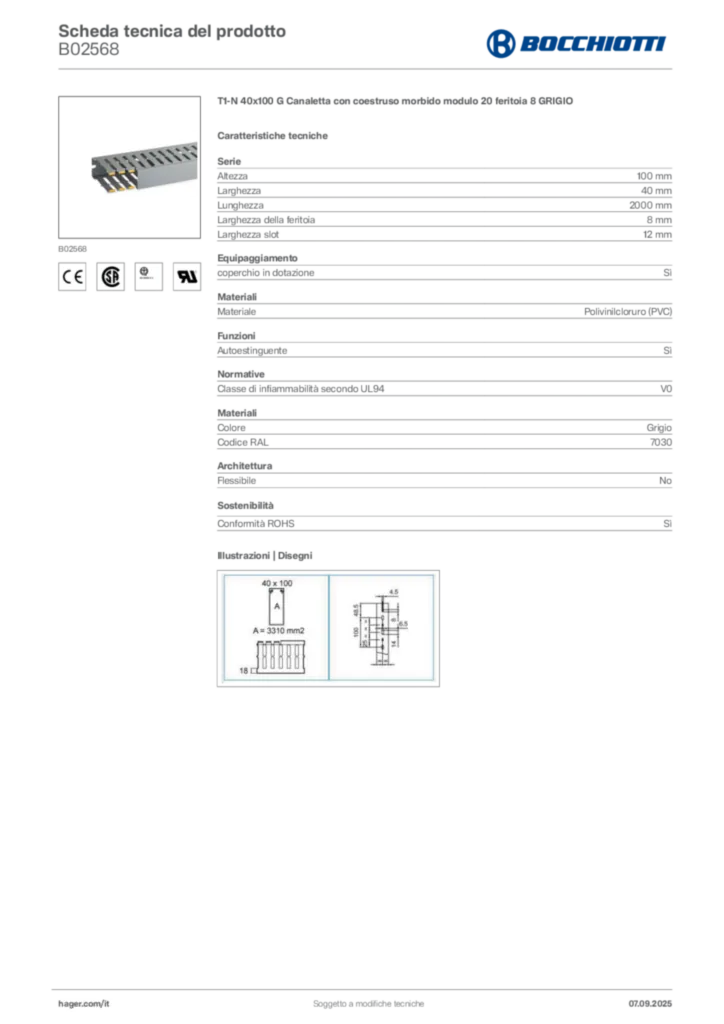 Immagine Bocchiotti Scheda tecnica del prodotto B02568 | Hager Italia