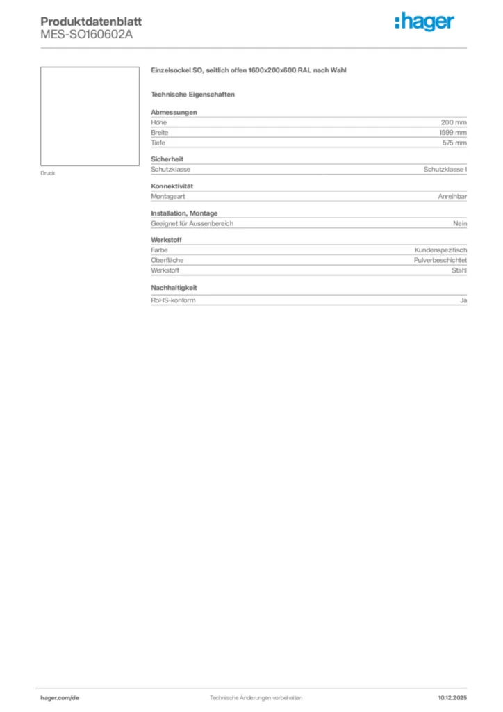 Bild Hager Produktdatenblatt MES-SO160602A | Hager Deutschland