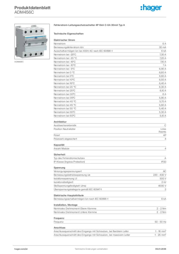 Bild Hager Produktdatenblatt ADM456C | Hager Deutschland