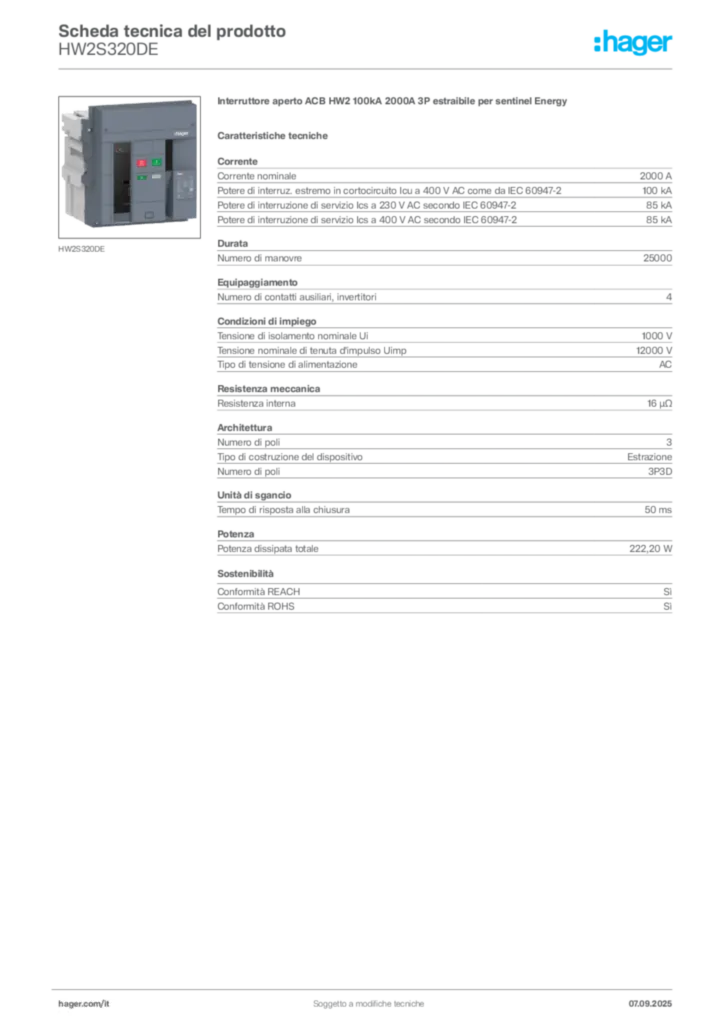 Immagine Hager Scheda tecnica del prodotto HW2S320DE | Hager Italia