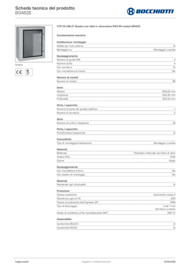 Immagine Bocchiotti Scheda tecnica del prodotto B04625 | Hager Italia