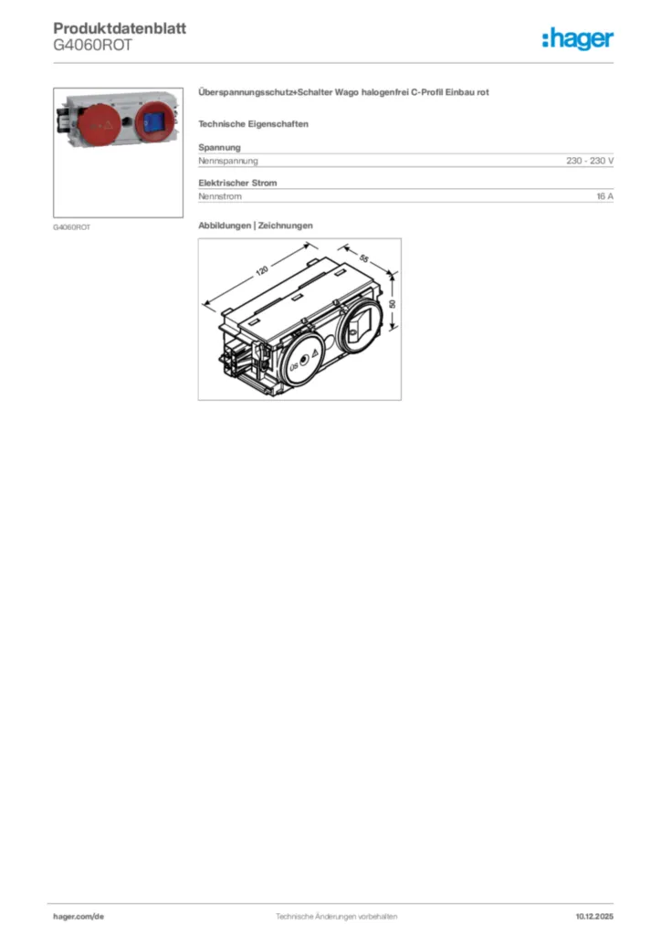 Bild Hager Produktdatenblatt G4060ROT | Hager Deutschland