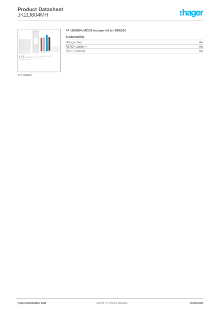 Image Hager Product data sheet JK2L1604MH  | Hager