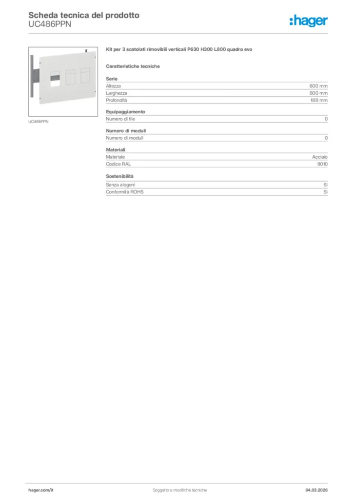 Immagine Hager Scheda tecnica del prodotto UC486PPN | Hager Italia