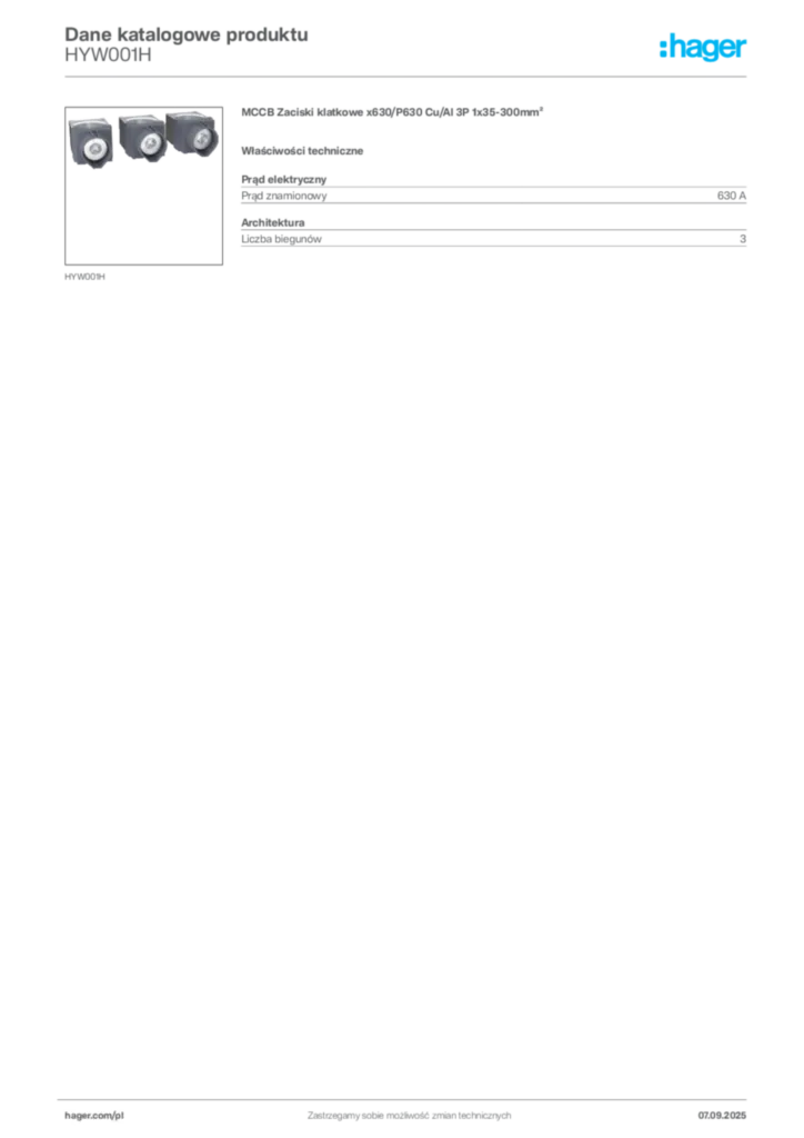 Zdjęcie Hager Dane katalogowe produktu HYW001H | Hager Polska