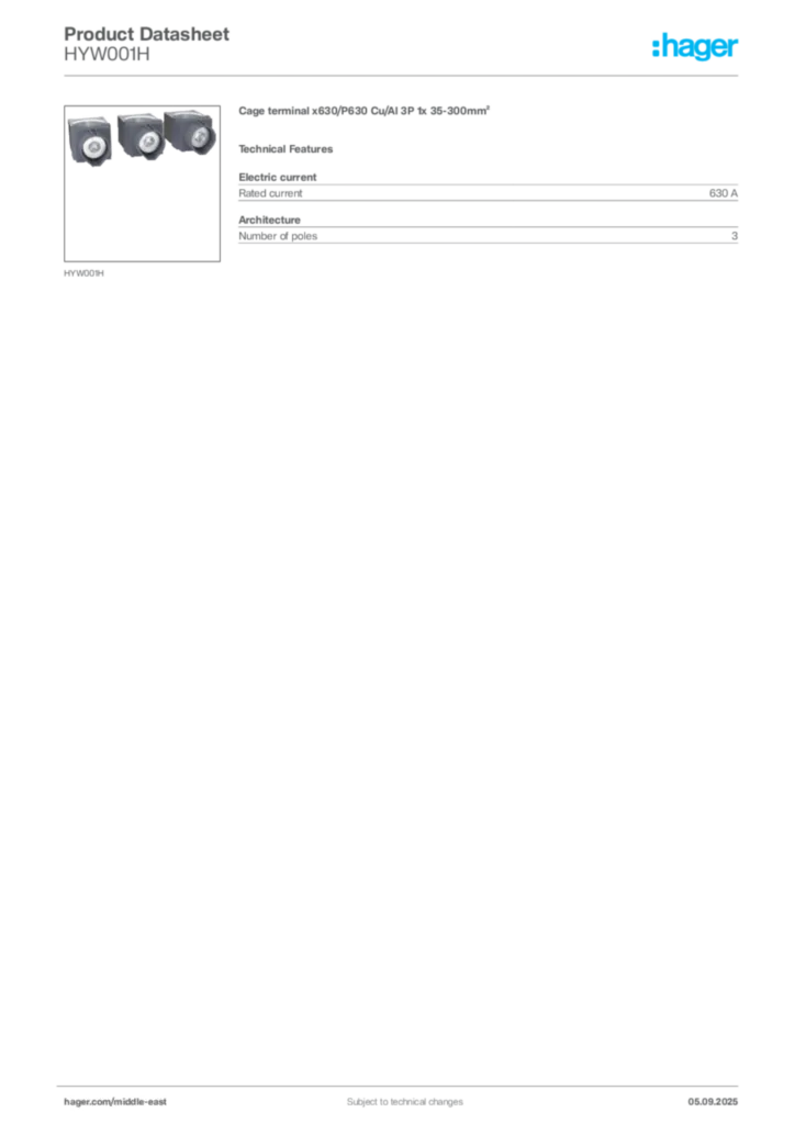 Image Hager Product data sheet HYW001H  | Hager