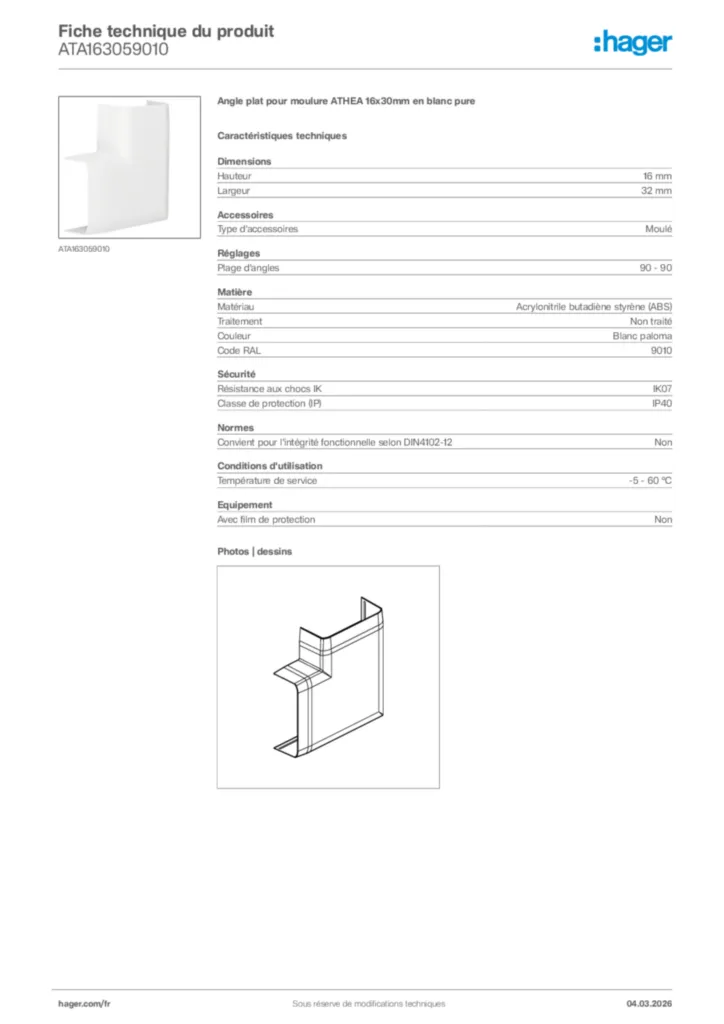 Image Hager Fiche technique du produit ATA163059010 | Hager France