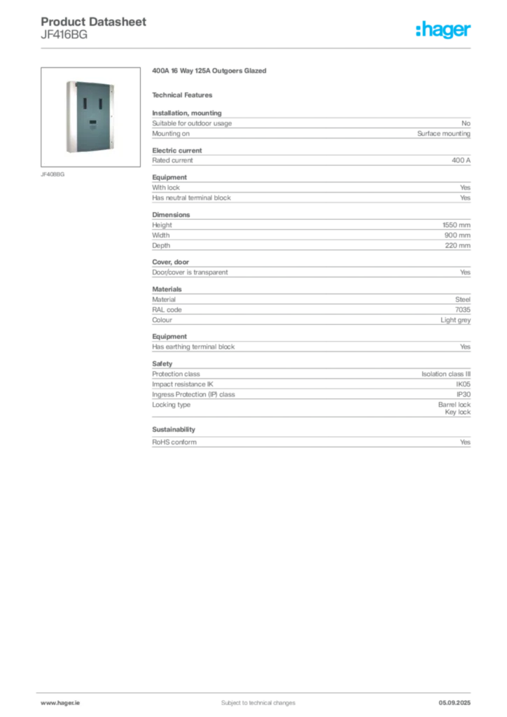 Image Hager Product data sheet JF416BG  | Hager