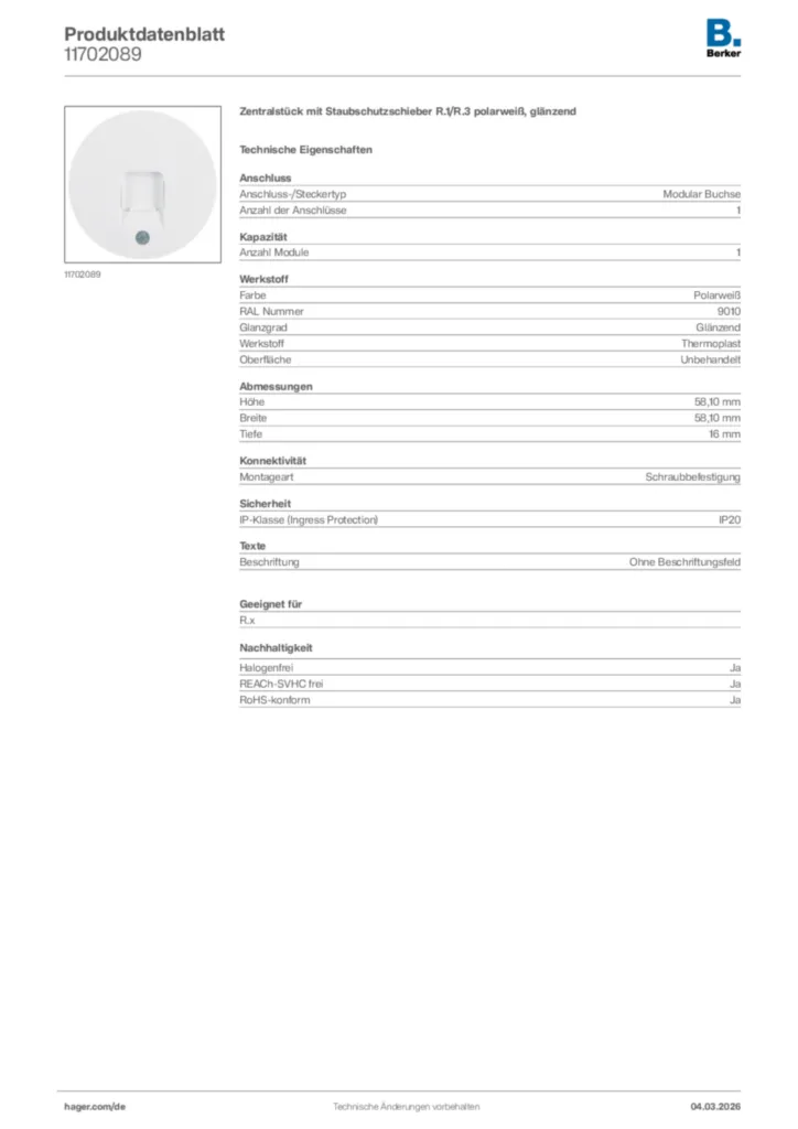 Bild Berker Produktdatenblatt 11702089 | Hager Deutschland